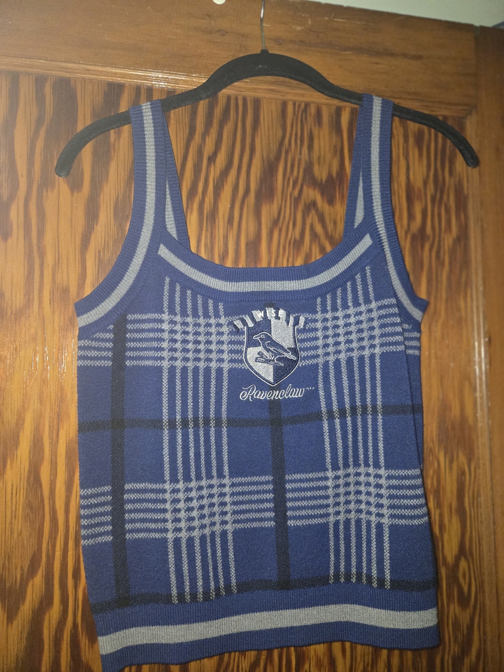 Ravenclaw Plaid Knit Tank Top in Navy & Gray